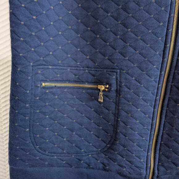 Allison Daley Petite Navy Blue Quilted Vest with Gold Zipper and Trim Size Large - Picture 6 of 12